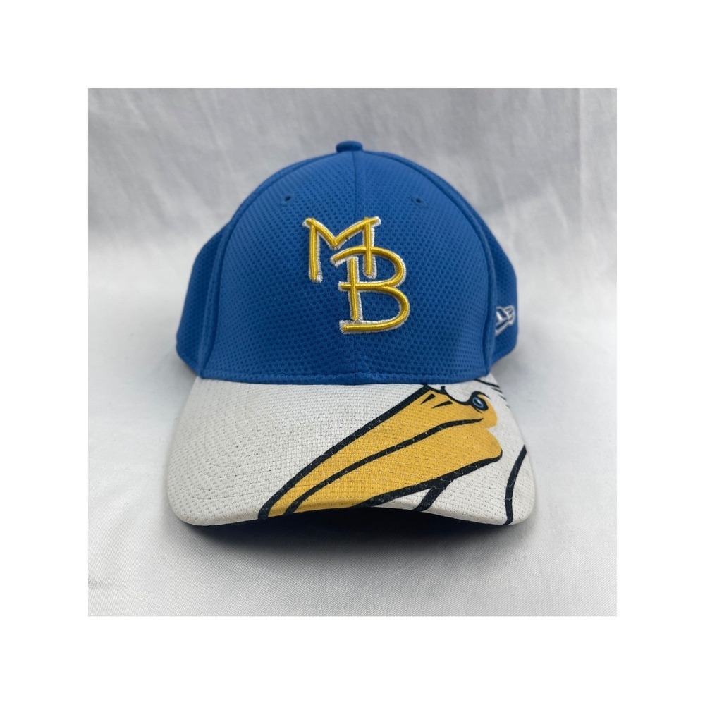 New Era Myrtle Beach Pelicans MiLB S/M Blue Graphic Brim 39THIRTY Stretch Hat